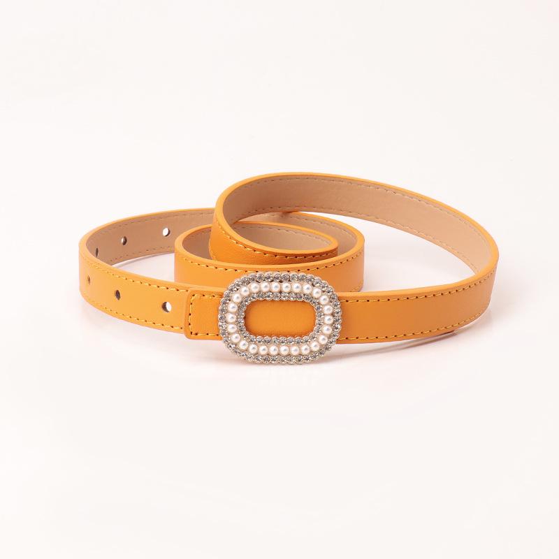 Роскошный женский ремень с жемчужной пряжкой - стильный и универсальный аксессуар для джинсов жёлтый