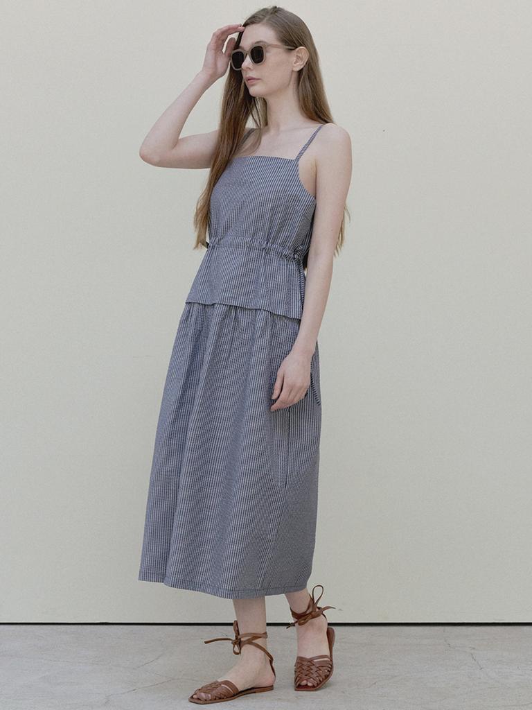 Avang Stripe Washing Sleeveless Dress - Navy