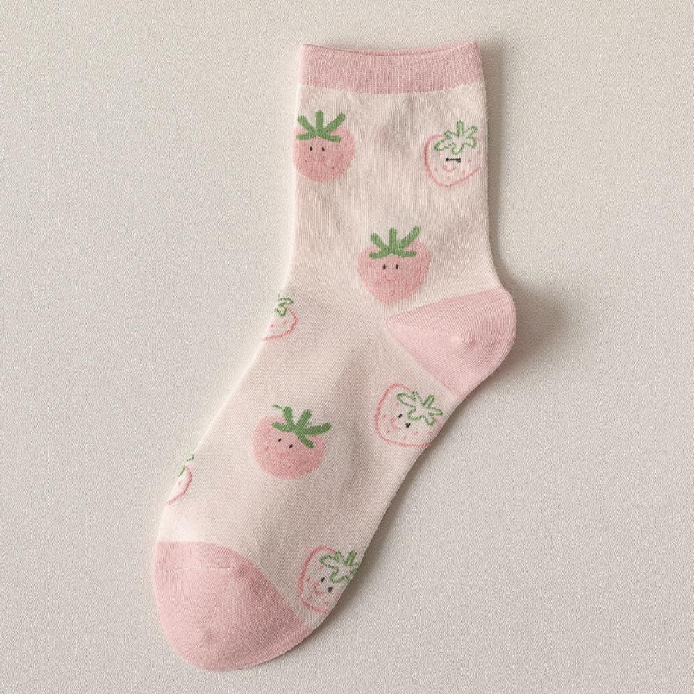 Strawberry Milk Pattern Casual Socks Cute Sports Socks Sweat Absorption Women Cotton Socks