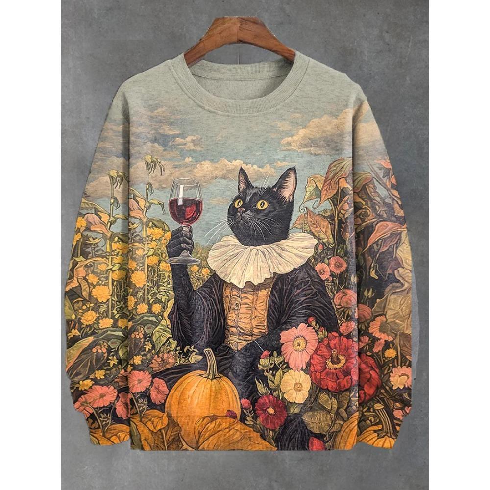 Spring Autumn Sweatshirt Pullover Anime Cat Casual Japanese Art Animal 3D Printed O Neck Long Sleeve Hoodies Tops Pullovers
