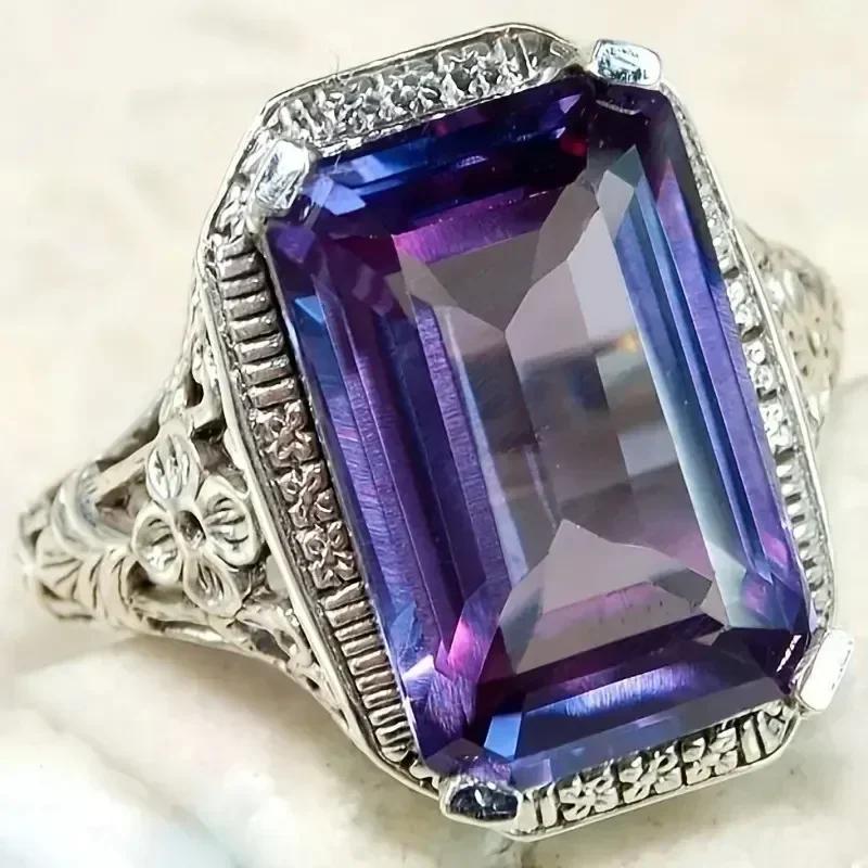 Nuovo Anello da Donna Hyperbole per Festa Cocktail Con Enorme Zircone Cubico Azzurro Montatura a Griffa Regalo di San Valentino per Moglie