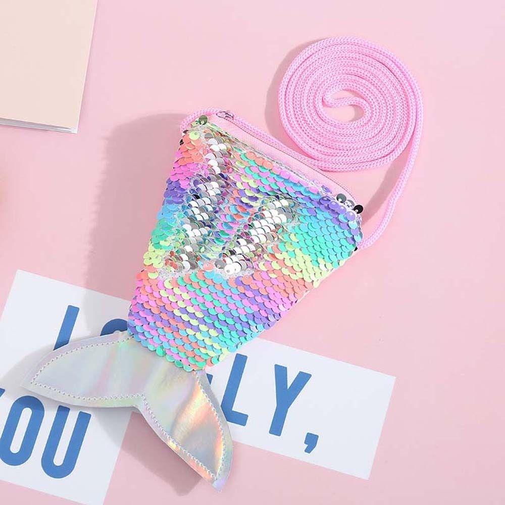 Money Pouch Mermaid Tail Sequin Coin Purse Fish Tail Storage Girls Sequin Crossbody Bag Card Holder Protective Case