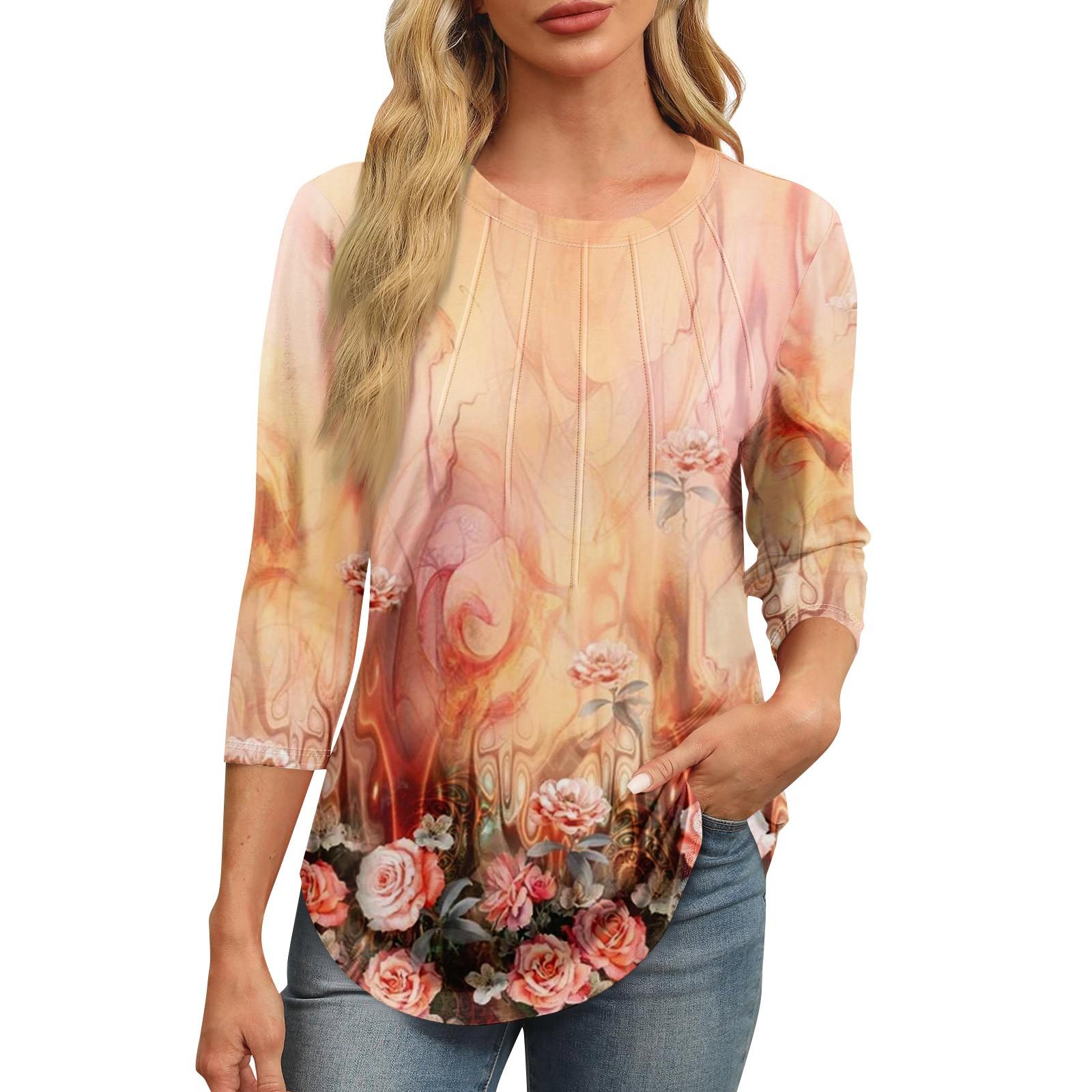 Женская модная футболка с круглым вырезом и рукавом 3/4 с принтом — фото 6