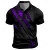 Vintage Men's Polo Shirt Scratch Print Casual Short Sleeve T-Shirt Lapel Buttons Golf Sport Shir