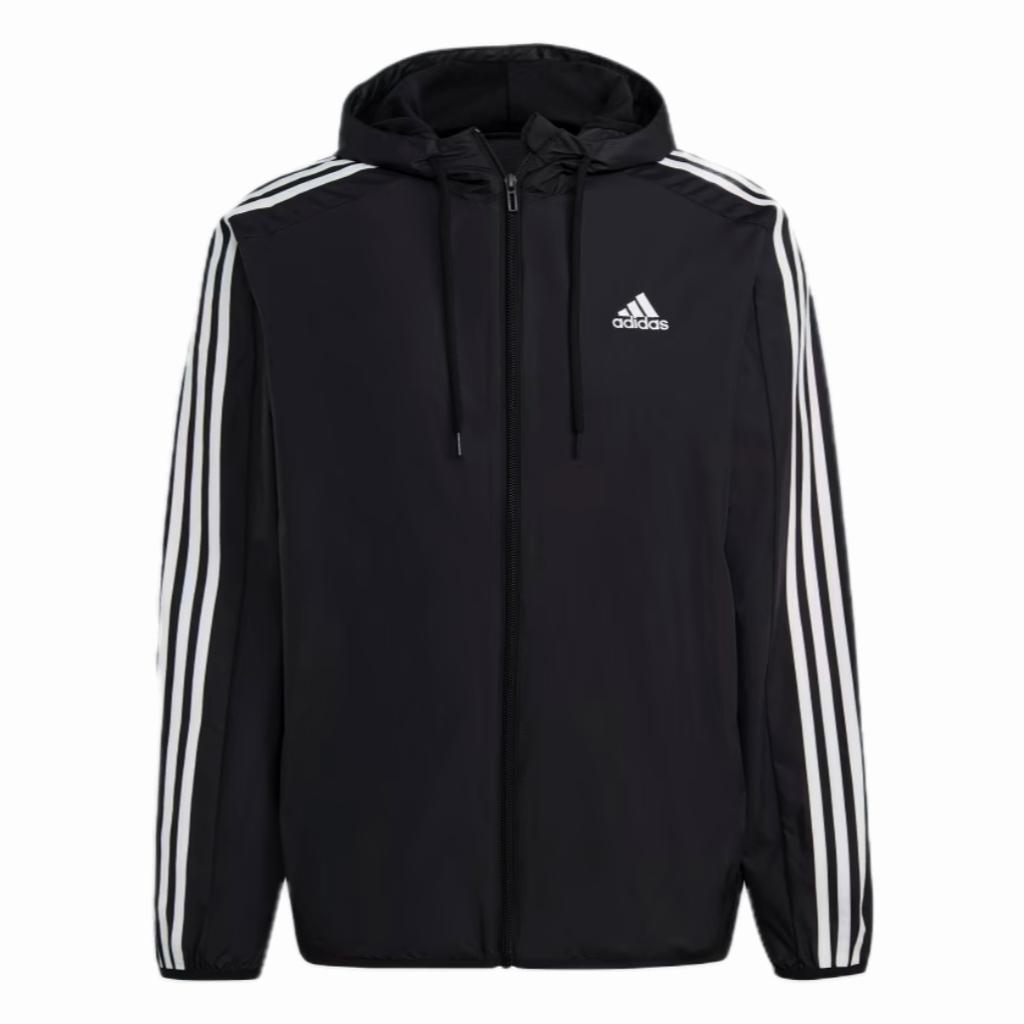 Adidas Logo Stripe Hooded Jacket Men Outerwear Black IB0378