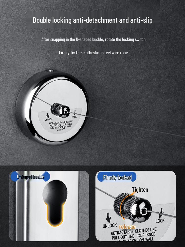 Invisible Stainless Steel Retractable Indoor Clothesline for Bathroom or Balcony