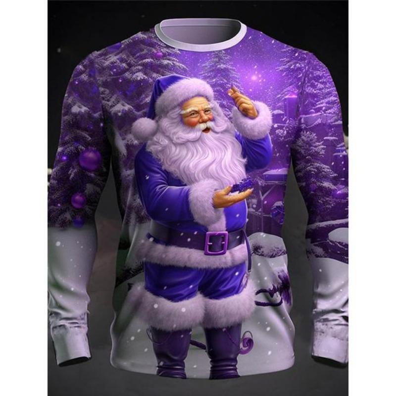 

Смешная футболка Санта-Клауса для мужчин, модная хлопковая футболка с длинным рукавом, повседневная свободная футболка с круглым вырезом, осенние мужские топы, рождественская одежда 2XL