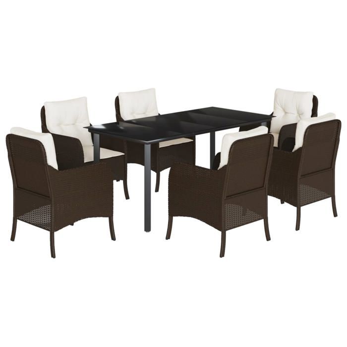 VidaXL Garden Dining Set with Cushions 7 Pcs, Patio Chairs and Table, Terrace Furniture, Modern, Brown 3211945