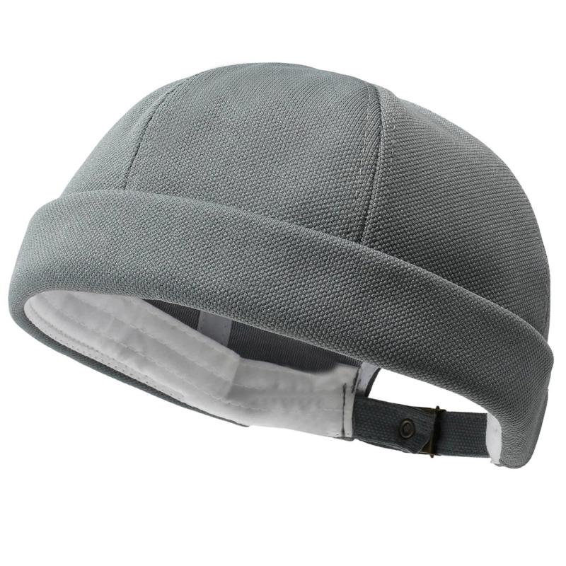 Round Brimless Cap for Casual Outfit Styling, Folded Band Docker Hat with Textured Woven Design, Adjustable Skull Hat for Women Men