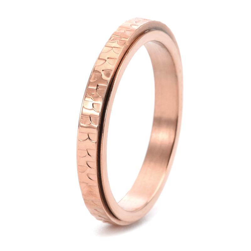 3MM Wide Exquisite Hammered Rotating Ring Stainless Steel Elegant Women Jewelry Pinky Ring