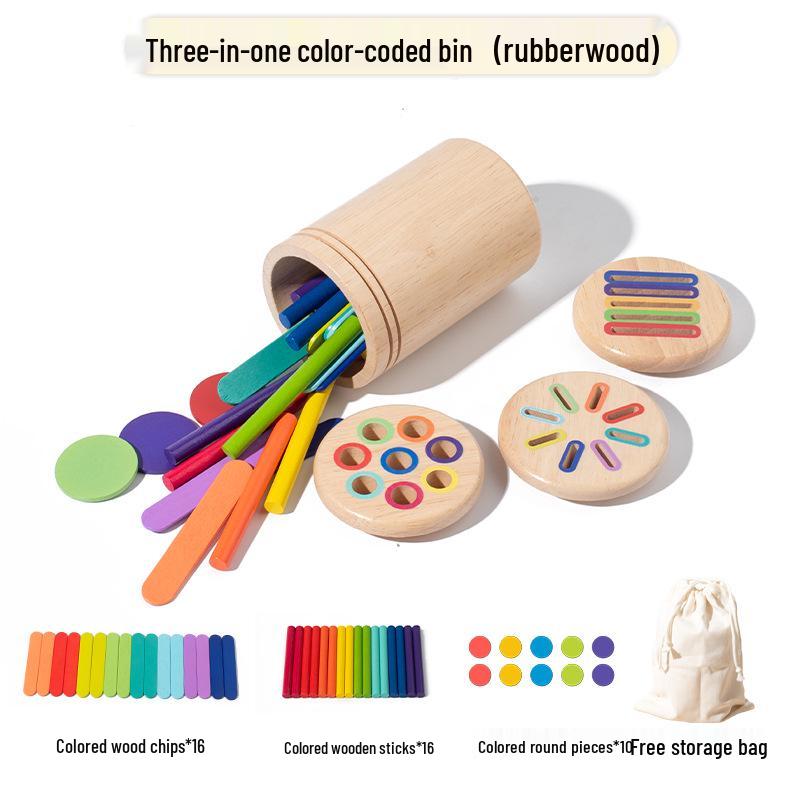 Montessori Wooden Color and Shape Sorting Cup Set for Early Learning and Grip Development 