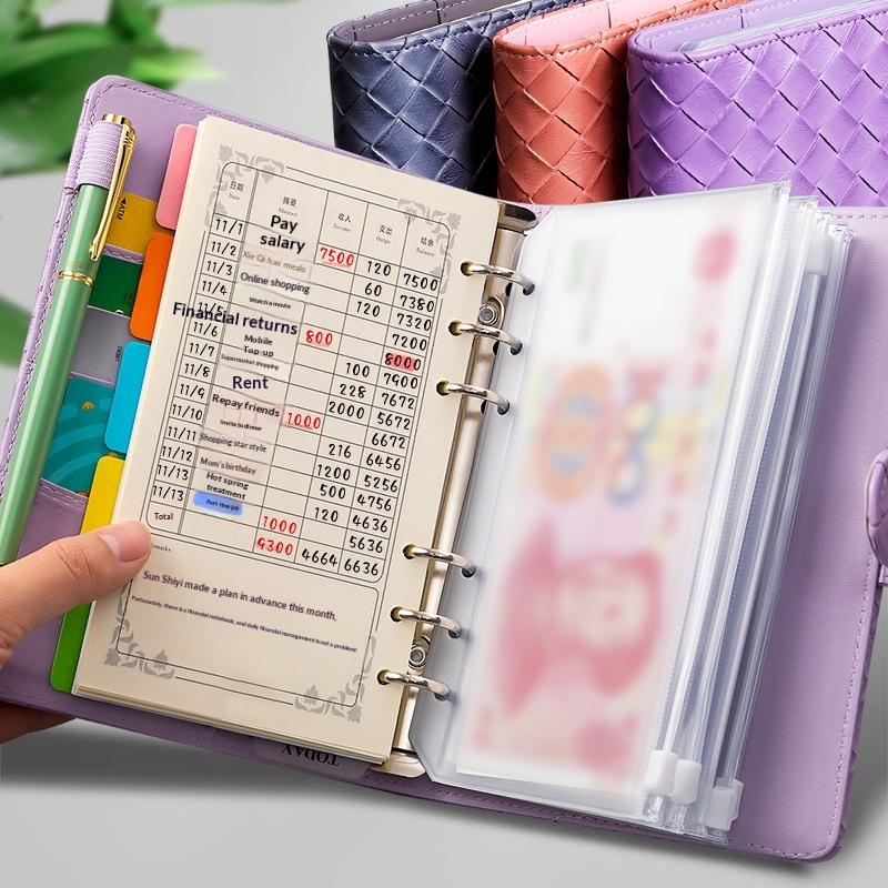 Creative A6 Loose-Leaf Fabric PU Leather Woven Cover Hand Book Cash Ledger Notebook Bookkeeping Storage Book Gift (Pink,13*19&A6) розовый