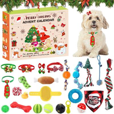 Pet Toy Advent Calendar 24-Day Christmas Countdown Calendar Cat or Dog Toy Set Safe Interactive Chew Toys Balls Collars Plush Toys