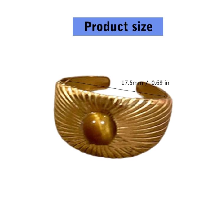 Geometric Tigers Eye Stone Ring Adjustable Size Irregular Gold Color Finger Ring Unique Gemstones Statement Jewelry