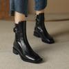 Fashion 2025 New Autumn Women Boots Square Toe Low Heel Women Shoes Genuine Leather Retro Brown Ankle Boots Block Retro Leather Boots