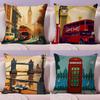 Uk Scenery Retro Cushion Cover Plush Fabric Soft Double-Sided Printed Sofa Warm Winter Home Gift Pillow Cover
