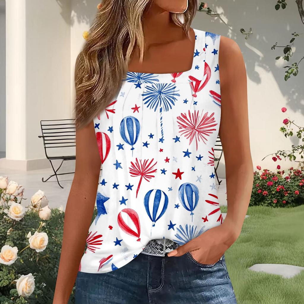 Dámský módní plisovaný top s potiskem a čtvercovým výstřihem