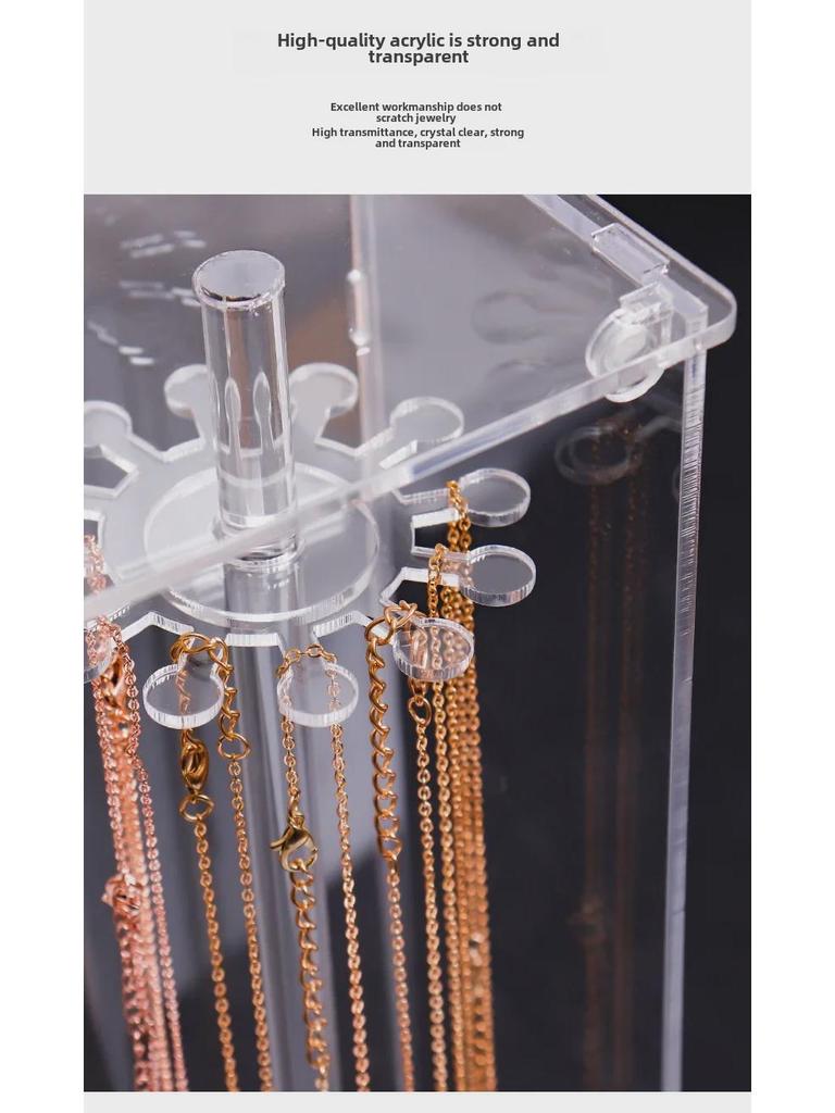 Rotating Acrylic Necklace Storage and Display Stand with 24 Hooks for Jewelry.