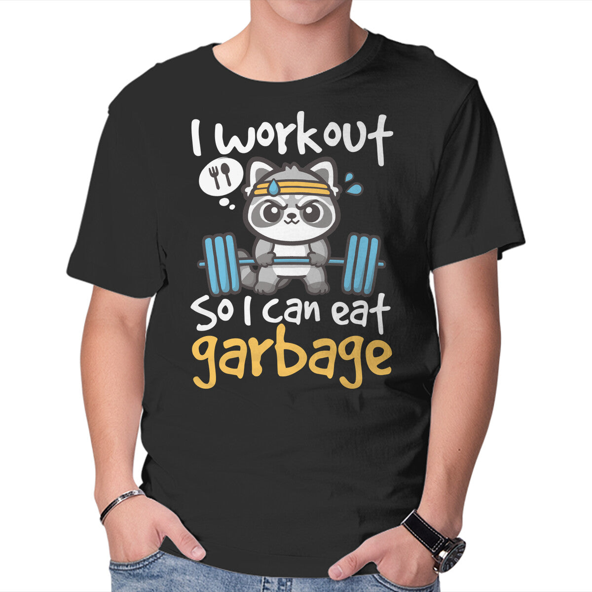 Unisex Crew Neck T-Shirt Raccoon Workout Graphic Short Sleeve Casual Tee XXXL