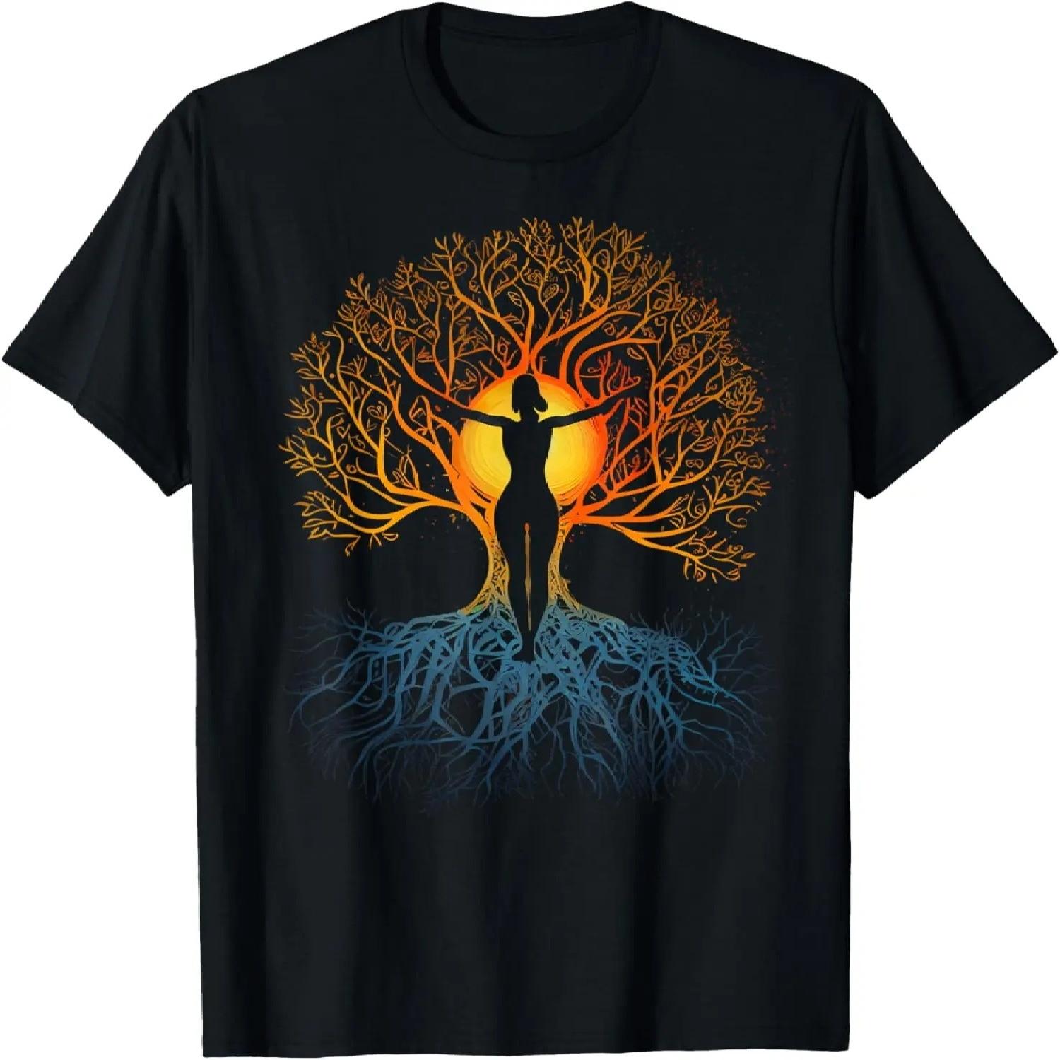 Tree of Life with Woman Yoga Chakra Haka Yoga Graphic T-Shirt S чёрный