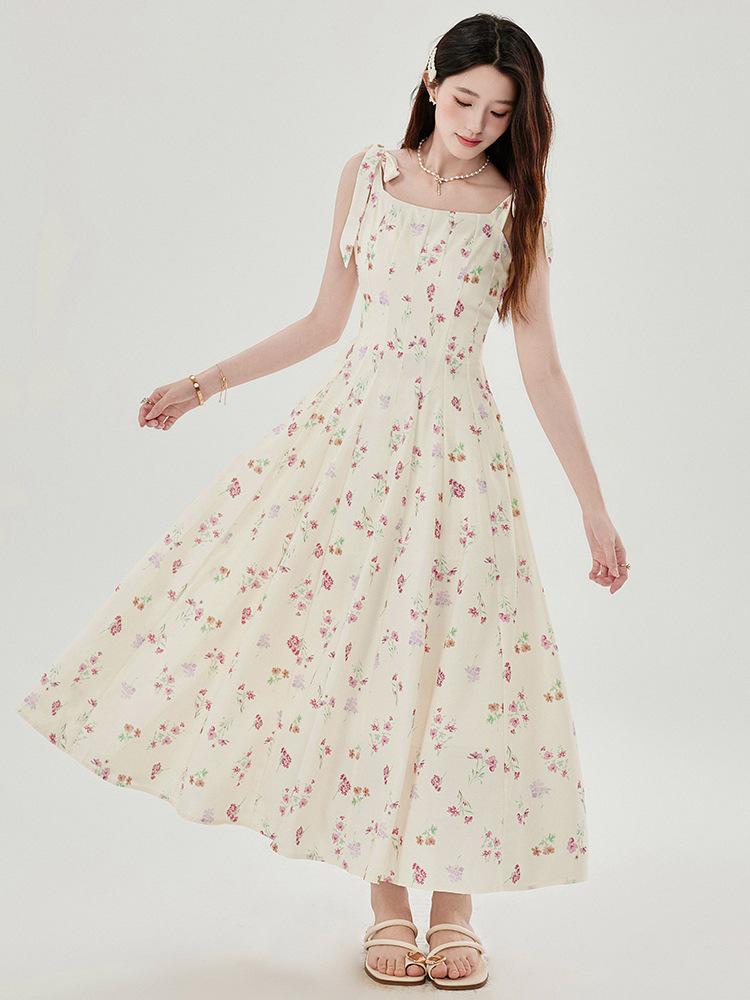 Women's Summer Pink Mori Style Sleeveless Long Camisole Dress - Fairy Beach Vacation