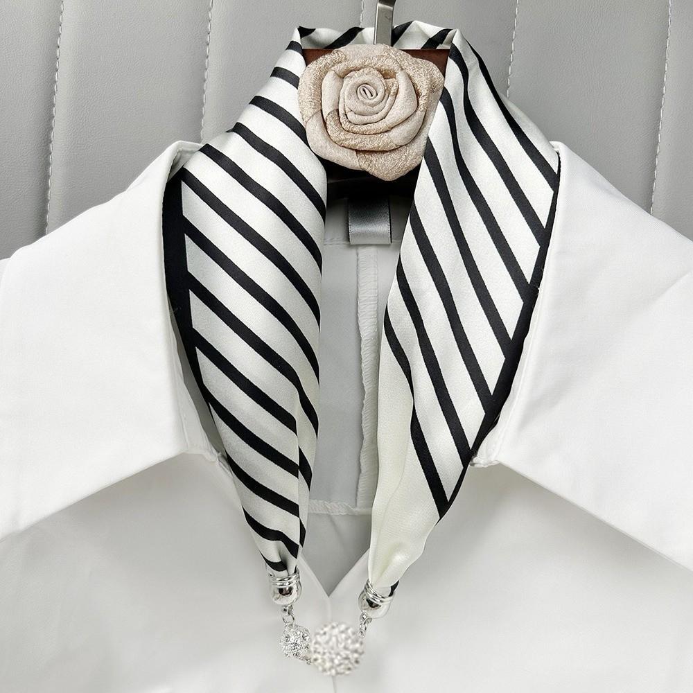 Pearl Diamond Silk Scarf Korean Retro Women's Scarf Chain Magnetic Buckle Scarf  Effortless Styling