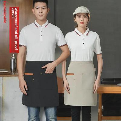 Unisex Waterproof Canvas Half-Length Kitchen Apron with Waist Logo