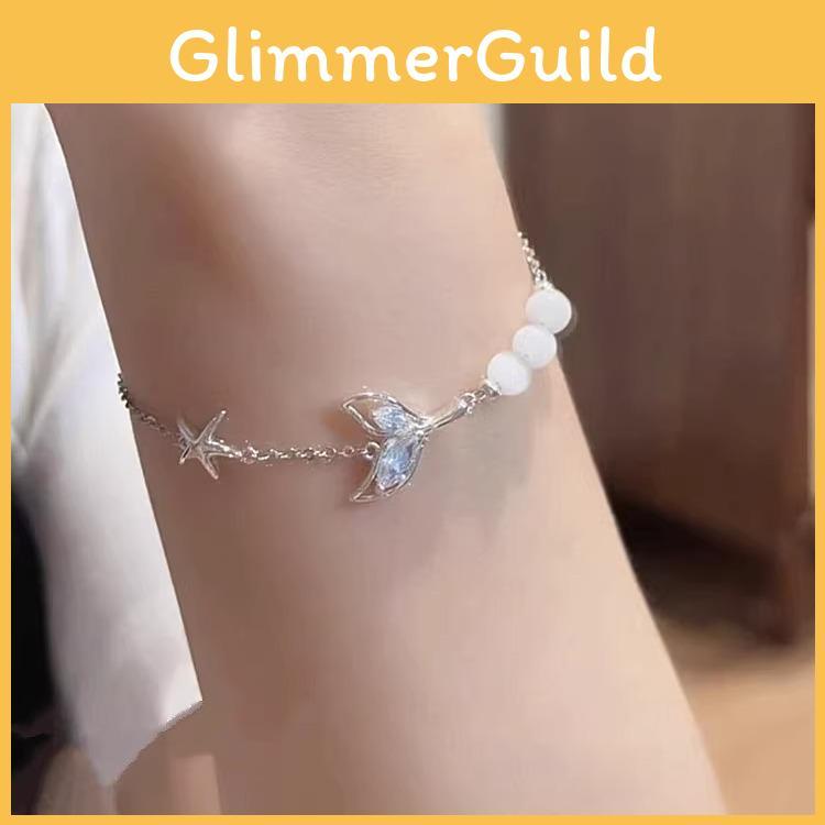 Zircon Fish Tail Glass Starfish Bracelet With Sparkling Inlaid Stones For Elegant Women