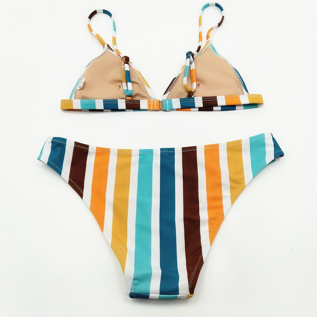New rainbow gray striped printed swimsuit, triangular bikini sexy split swimsuit