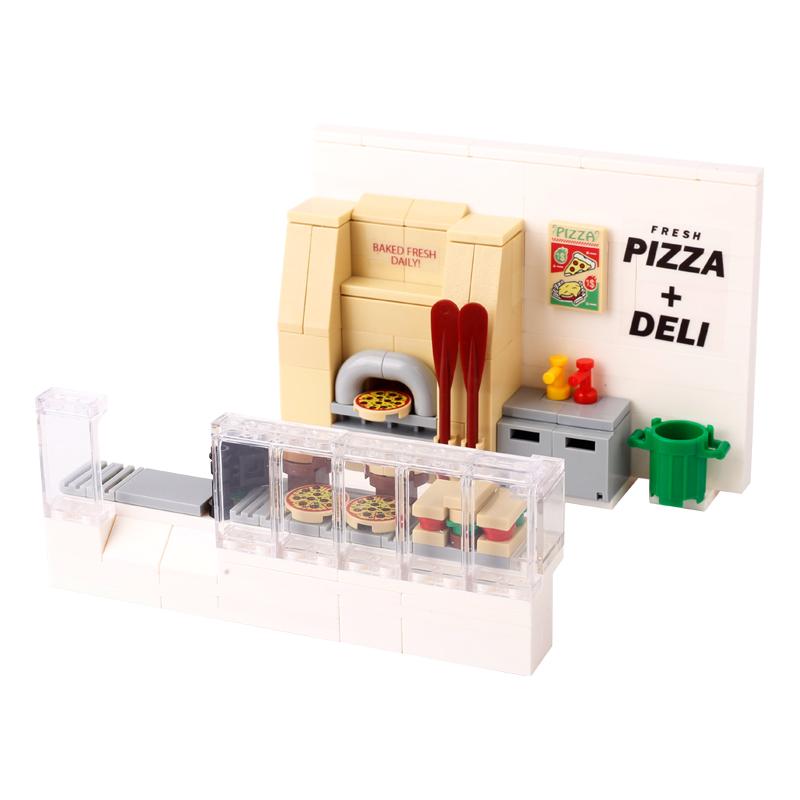 MOC Bricks Accessories City Supermarket Shop Store Building Blocks Street View Drink Food Vegetable Food Dessert Blocks Printed