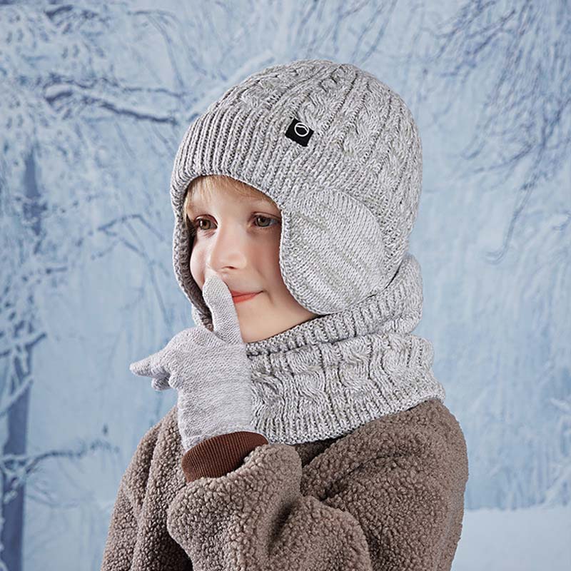Winter Children's Hat Neck Scarf Gloves Set for Boys and Girls