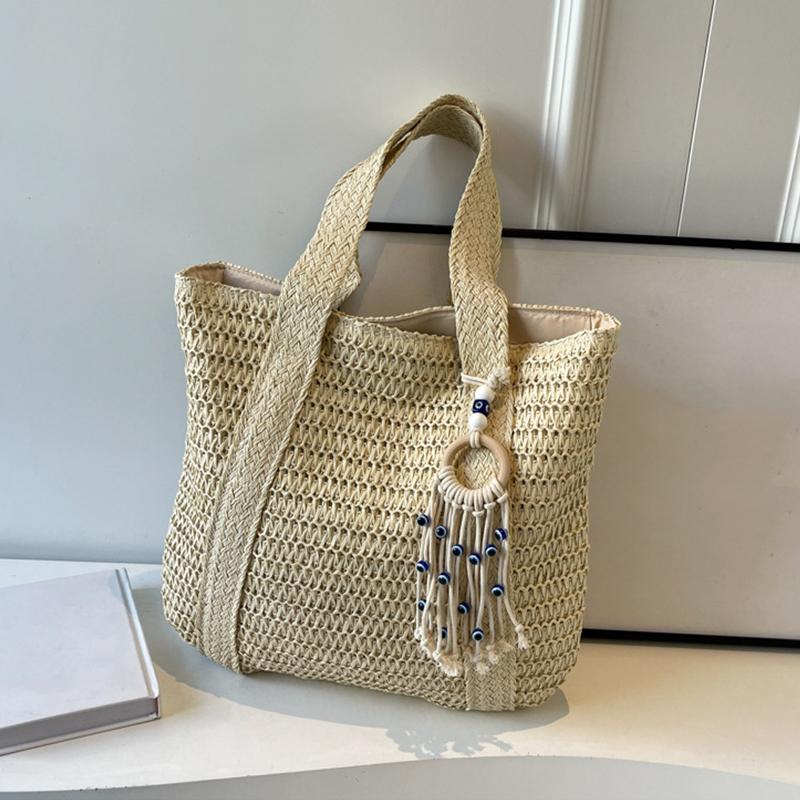 Summer Luxury Straw Woven Tote Bag Large Capacity Casual Tassel Handbag Fashion Beach Travel Shoulder Bag for Women