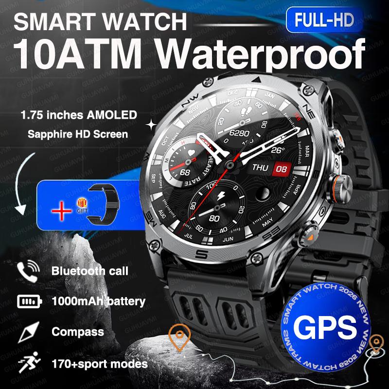 New 1000mAh Big Battery GPS Smart Watch Men 10ATM Waterproof Rugged Military Clock Map Path Tracking Bluetooth Call Smartwatch
