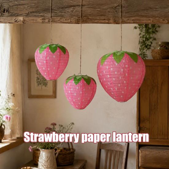 Birthday Party Hanging Ornaments Strawberry Paper Lantern, Pink Fruit Shaped Decor for Party, Sweet Style Event Supplies Collapsible Round Lamp