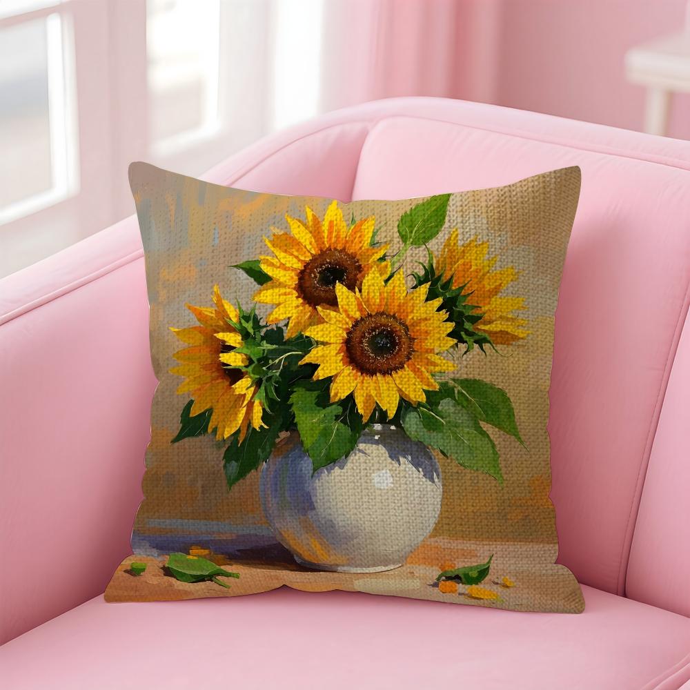 Sunflower Fashion Cushion Cover Natural Linen Pillow Case DoubleSided Print Decorative Sofa Pillowcase Home Decor Gift