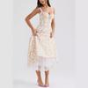 European and American sexy women's clothing new suspender sleeveless dress retro floral high waist long dress