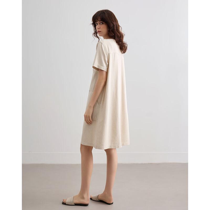 Demana Linen Blend Tencel Cotton Collarless Straight Dress
