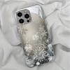 Minimalistyczne Szklane Etui na Telefon z Wzorem Lodu i Śniegu, Galwanizowane Srebrem, Dla iPhone 17 16 15 14 13 12 11 Pro Max Plus 16E 17 Air Cover