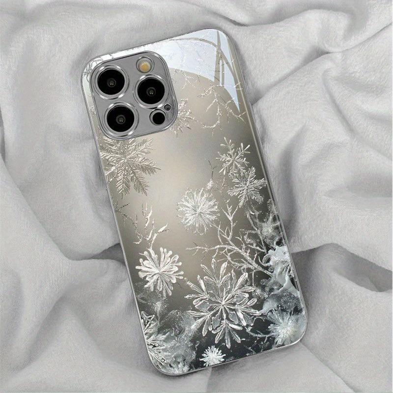 Minimalistyczne Szklane Etui na Telefon z Wzorem Lodu i Śniegu, Galwanizowane Srebrem, Dla iPhone 17 16 15 14 13 12 11 Pro Max Plus 16E 17 Air Cover