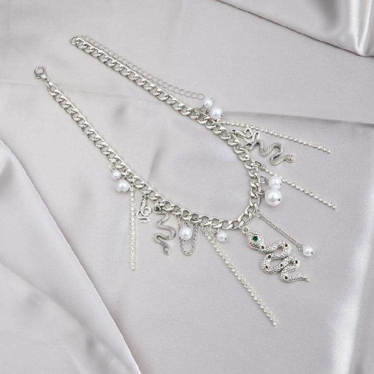 Sophisticated Snake Shape Pearls Pendant Necklace Tassels Necklace Suitable for Women Who Love Distinctive Style