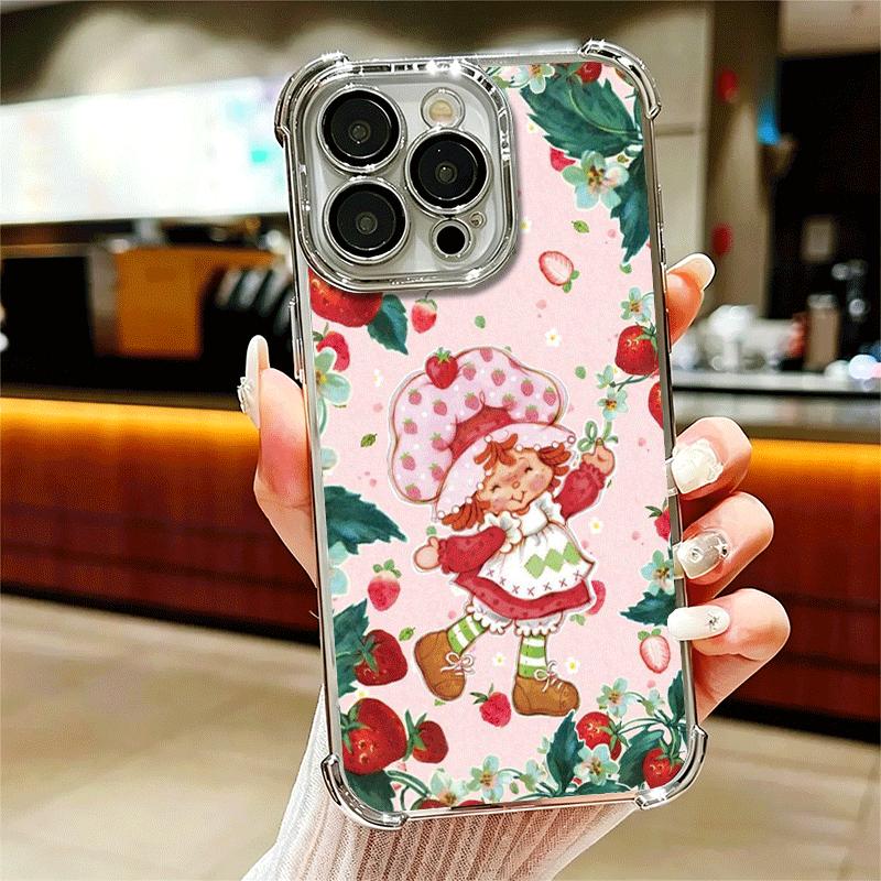 Strawberry Sh-SHortcake Soft Phone Case For iPhone 15 16 17 Air 14 Pro Max 16E Plus 13 12 Mini Plating Anti-Fall Fundas