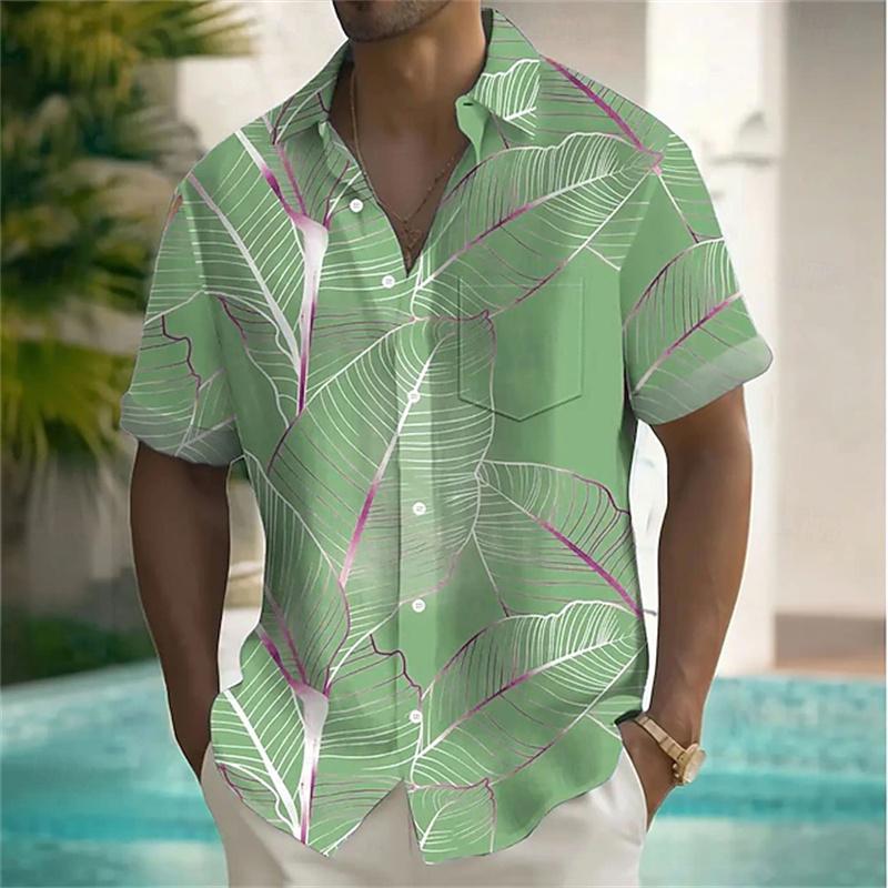 Camicia da uomo a maniche corte stile hawaiano retrò, Stampa alla moda, Stile vacanza al mare, Collo a revers, Tessuto confortevole, Taglie