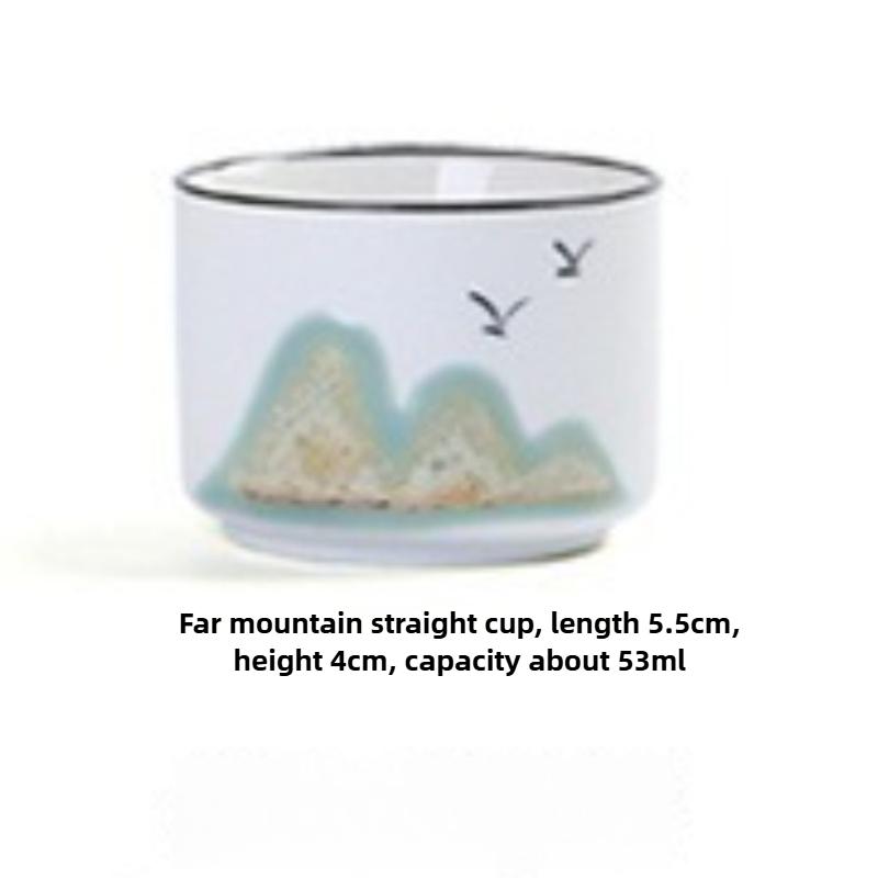Ceramic Tea Cup Hand-painted Mountain Sharing Cup Chinese Style Kung Fu Tea Cup Travel Tea Bowl Office Home Tea Set Holiday Gift