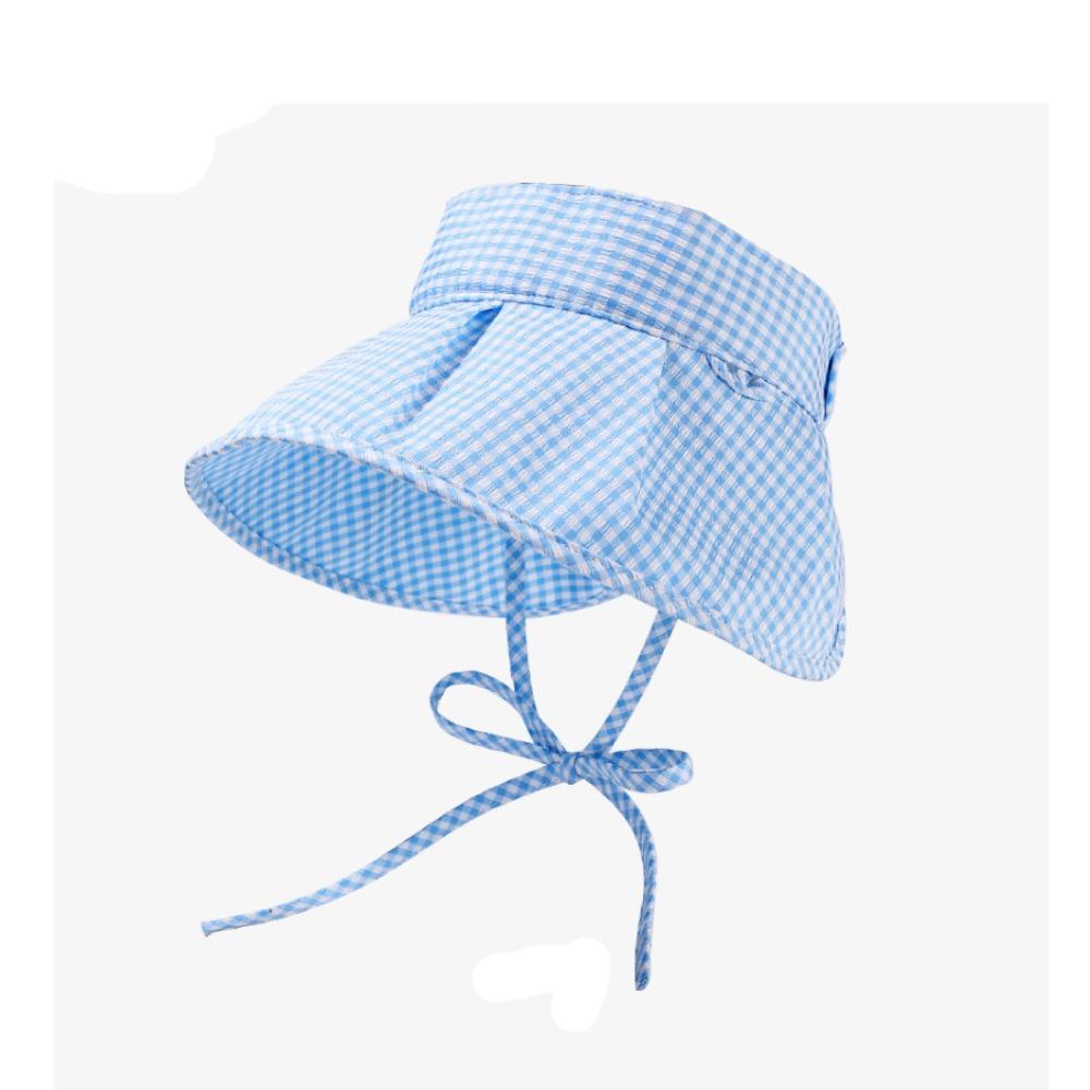 Checkered Empty Top Beach Hat Foldable Women Sun Shade Visors Summer Sun Hat небесно-голубой