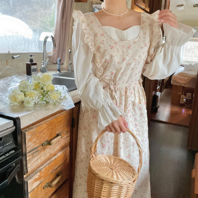 Длинный однотонный фартук с оборками 1. Anna Ripple Apron