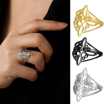 Anillo de Acero Inoxidable Nudo de Bruja para Mujer Cruz Wicca Nudo Celta Amuleto de Protección Joyería Regalo