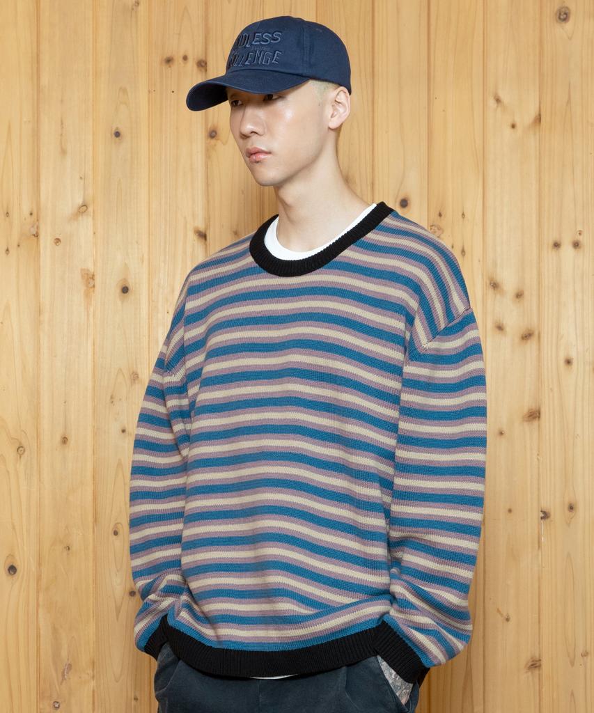 XTONZ Xtk162 Sunset Stripe Pullover Knit (Blue)