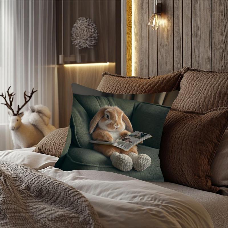 Fundas de Cojín Decorativas Conejo Orejudo Silla Sala de Estar Funda de Almohada Acogedoras Cremallera Fundas de Cojín para Sofá Dormitorio Interior Decoración del Hogar
