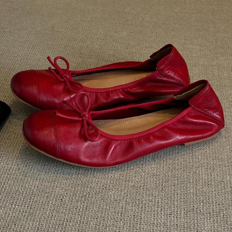 

2025 autumn new evening breeze bow soft-soled ballet shoes round head temperament comfortable shallow mouth single shoes with skirt 40 красный