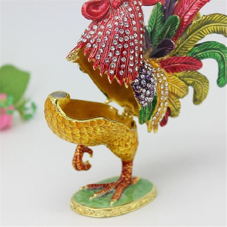 Unique Enamel Colored Rooster Decoration Metal Jewelry Box Earrings Organiser Case Perfect For Gift Giving